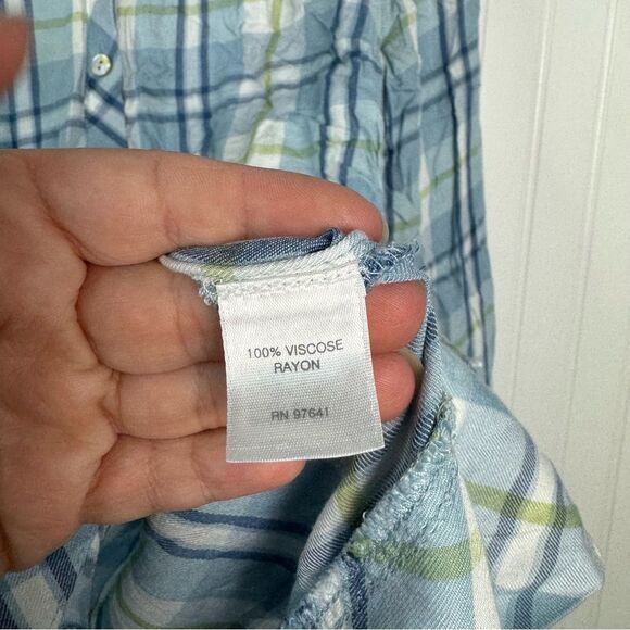 J.Jill Top Small Plaid Button Up Women’s Casual Soft White Green Blue Cozy - Picture 7 of 9